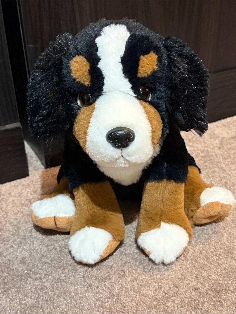 Bernese-Style Plush Puppy Toy in Black, Brown & White